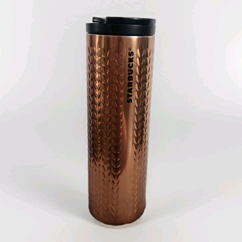 2015 Starbucks Copper Stainless Steel Travel Tumbler 16oz Chevron Sweater GUC